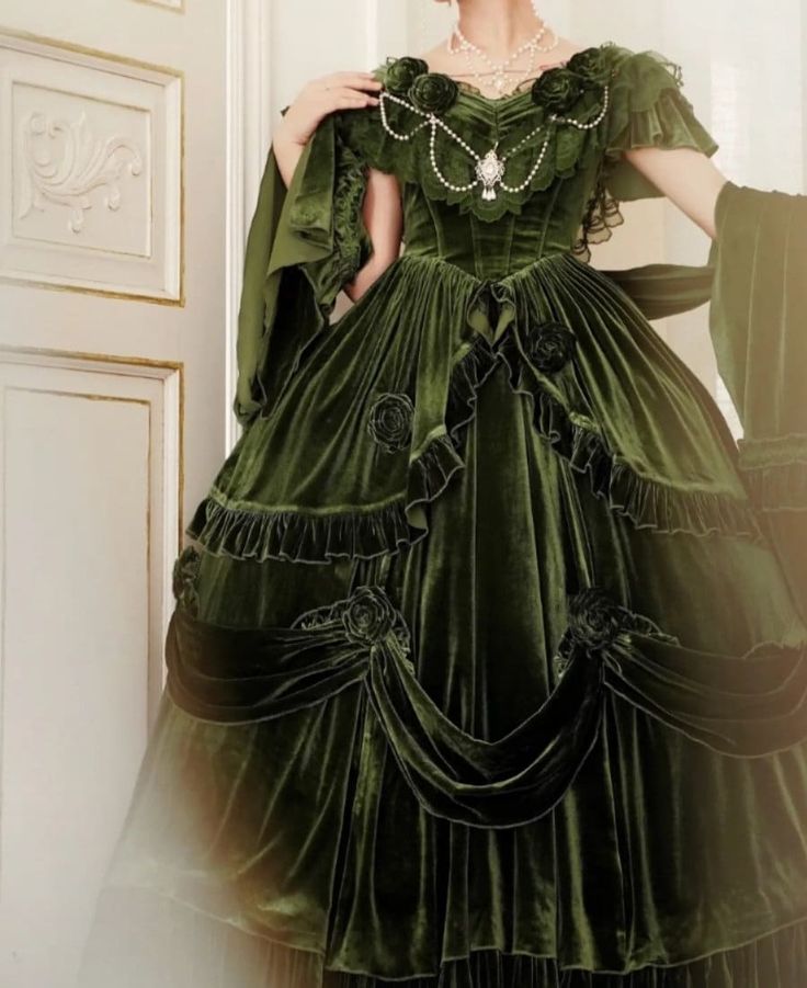 Green Exquisite Ball Gown Off the Shoulder Velvet Long Party Dress Prom Dress SH3594