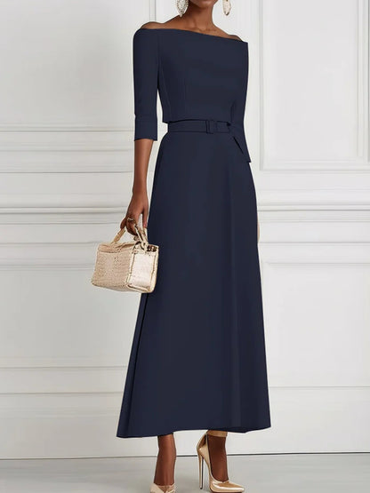 Classic Off The Shoulder Half Sleeve A-Line Maxi Dress