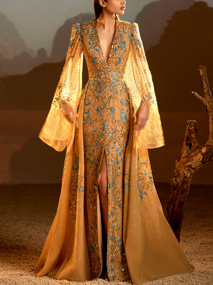 Mermaid High Neck Satin Ruffle Gown