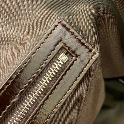 FENDI ZUCCA TOTE BAG IN BROWN AND BLACK WITH GOLD HARDWARE