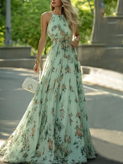 Temperament Chiffon Halterneck Print Women's Dress