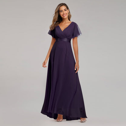 loveedsTM- Evening Dresses Elegant V-Neck Ruffles Chiffon Formal Evening Gown  Robe Vestidos De fiesta Dress for Wedding Party