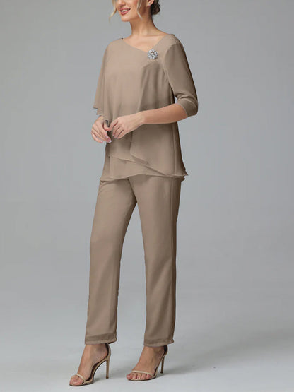 Half Sleeve Chiffon Mother of the Bride Dress Pants Suit