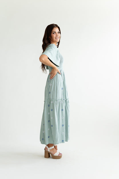 loveedsTM-Clementine Embroidered Dress in Dusty Blue