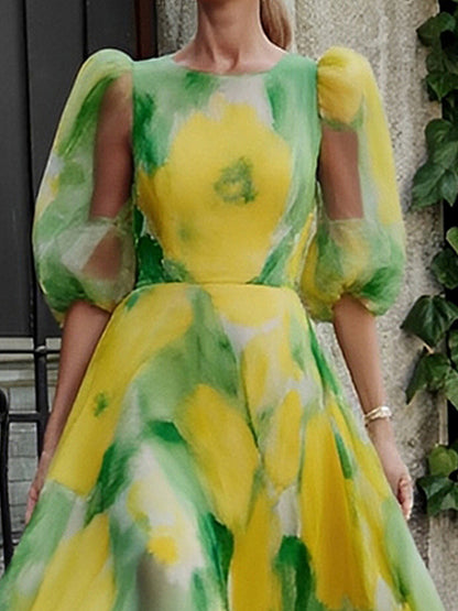 Elegant Floral Printing Midi Dress