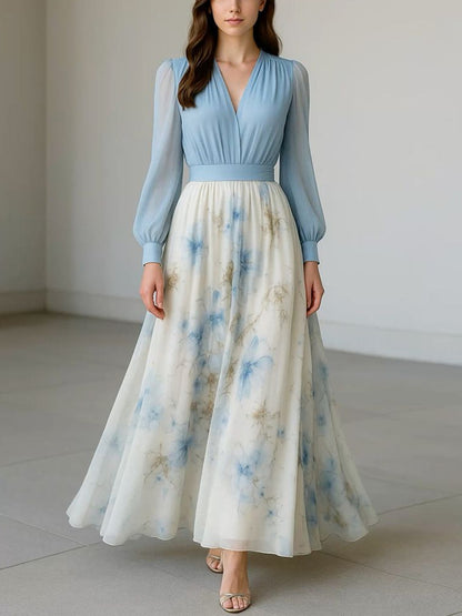V-neck Elegant Light Chiffon Print Women's Dress