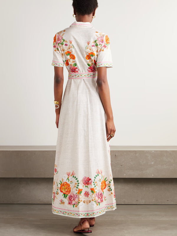 Belted Floral-print Cotton-poplin Midi Shirt Dress