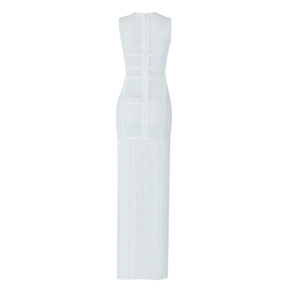 loveedsTM-Hollow Fringe White Sleeveless One-piece Dress Summer Party Gathering Dresses