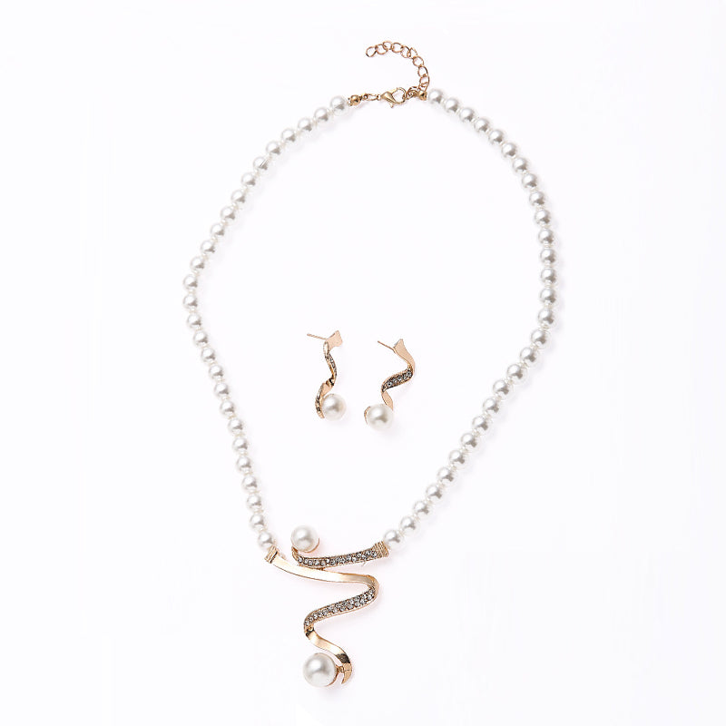 Pearl and Diamond Necklace Earring Pendant 2 Piece Set