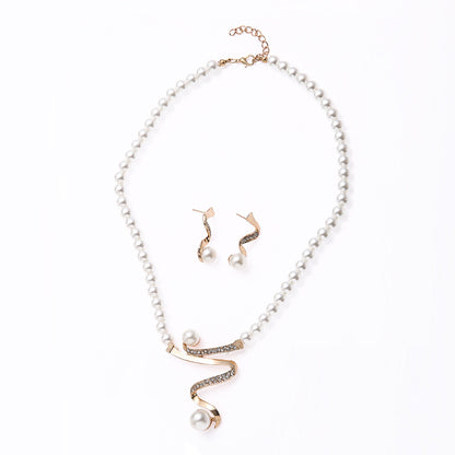 Pearl and Diamond Necklace Earring Pendant 2 Piece Set