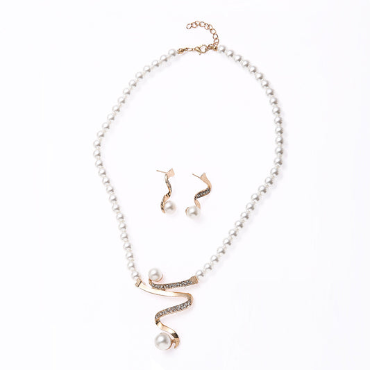 Pearl and Diamond Necklace Earring Pendant 2 Piece Set