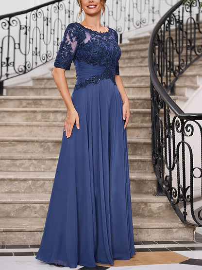 Round Neck Lace Solid Color Maxi Dress