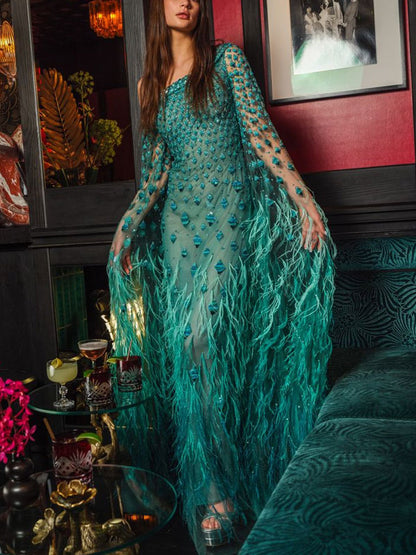 Elegant Feather Embellished Ladies Dress