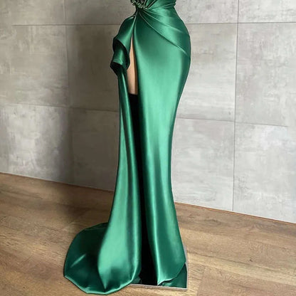 Green luxury gorgeous beaded gown long elegant satin sexy slit prom dress evening gown party dress gh1911