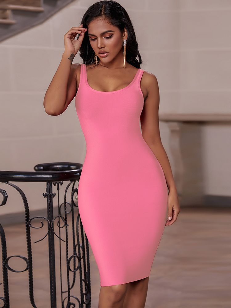 loveedsTM - Elegant Sleeveless Bodycon Bandage Dress for Women 2024 Summer Basic Green Sexy Dresses Roung Neck Evening Club Party Dress Midi