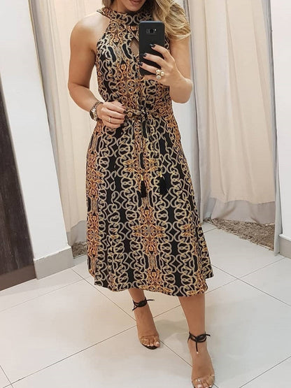 loveedsTM-Women Fashion Clubwear Elegant Sexy Dress Club  Sleeveless Baroque Print Sleeveless Midi Dress