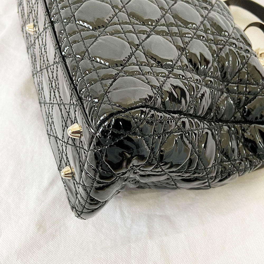 Dior Black Cannage Soft Patent Leather Lady Dior Shopper Tote