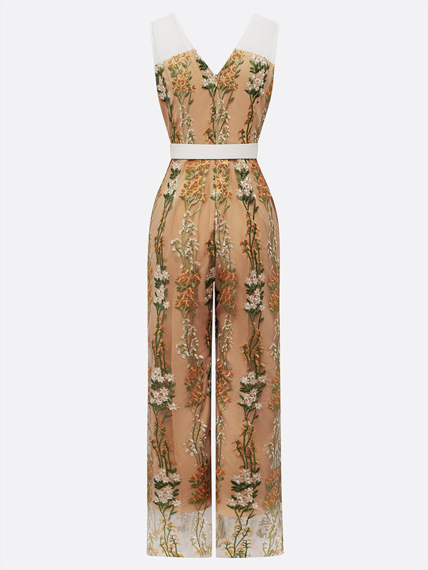 Morden Regular Fit Floral Embroidery Jumpsuit With Belt