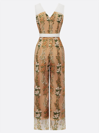 Morden Regular Fit Floral Embroidery Jumpsuit With Belt