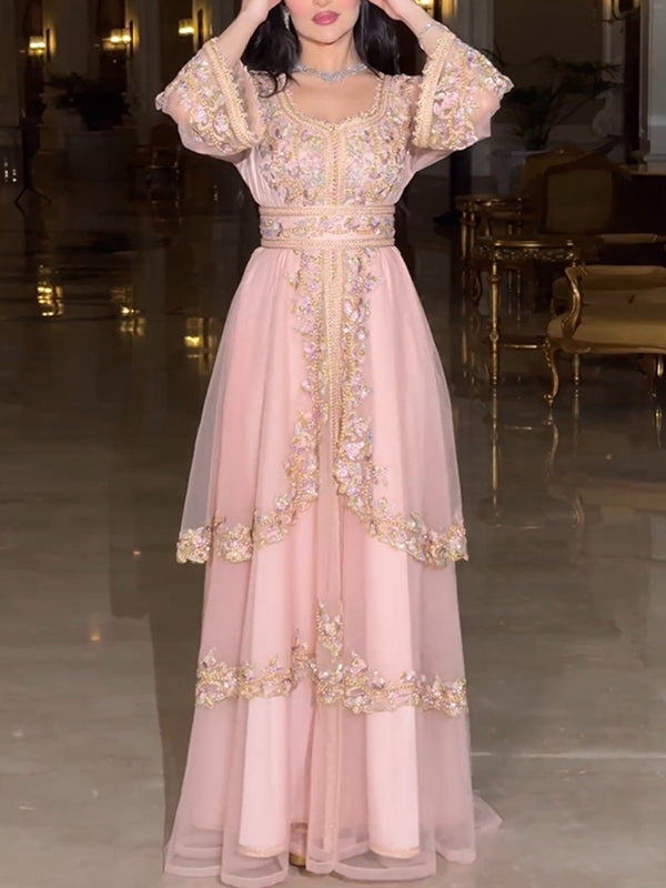 Women's Long Sleeve Embroidered Kaftan Dress