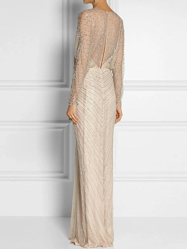 Beaded Deep V Temperament Elegant Women's Dress