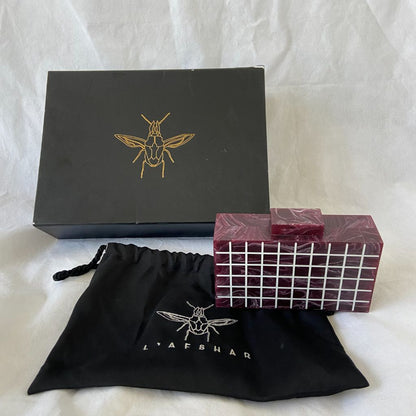 L’AFSHAR Burgundy Marble Striped Box Clutch