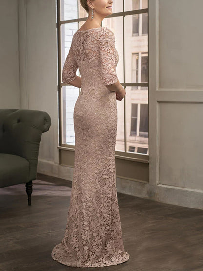 Round Neck Lace Solid Color Maxi Dress