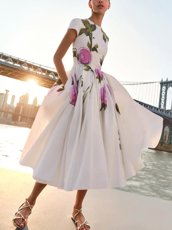 Round Neck Sleeveless Printed Party Dress