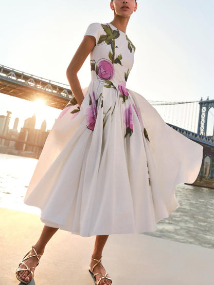 Round Neck Sleeveless Printed Party Dress