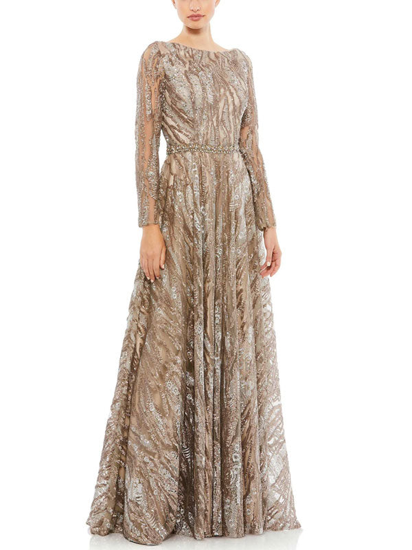 Sequin temperament long-sleeved party lady dress