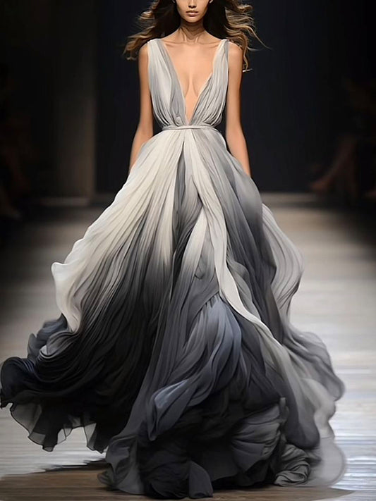 V-neck Sleeveless Gradient Maxi Dress