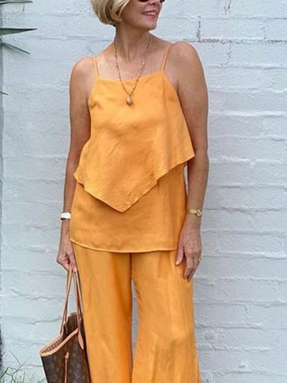 Sleeveless Halter Cotton Linen Women's Suit