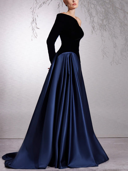 Off-shoulder Color Block Maxi Dress