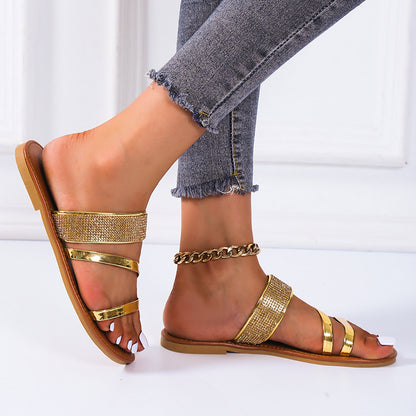 Rhinestone plus size one word fish mouth women's slippers