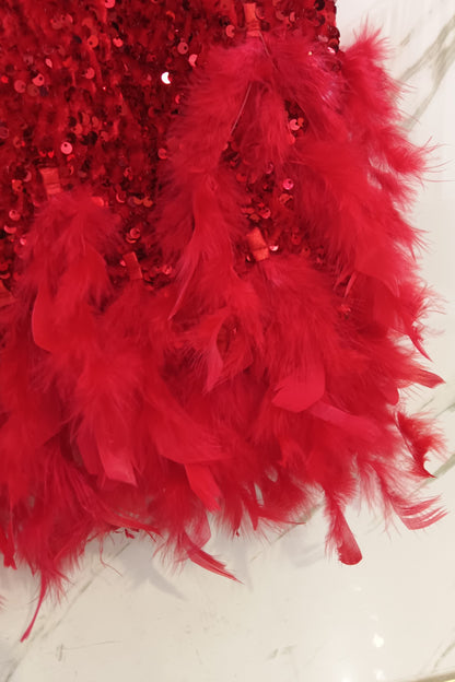 loveedsTM-Red feather short heavy-duty tube top dress-vx