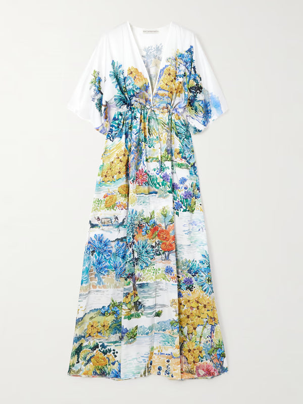 Floral-print Twill Kaftan Women's Dress