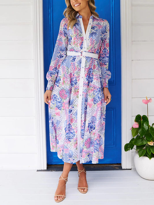 V Neck Simple Printed Holiday Women's Dress