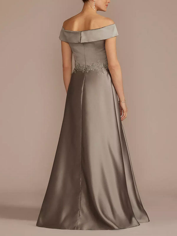 Embroidered Strapless Satin A-line Dress