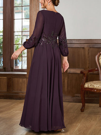 V-neck Long Sleeve Solid Color Maxi Dress
