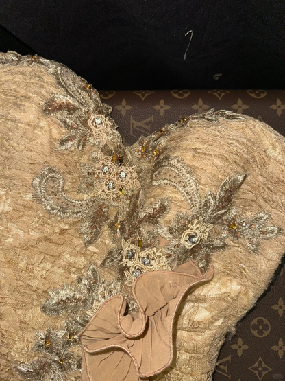 Champagne lace applique beading short homecoming dress prom dress evening dress gh4389