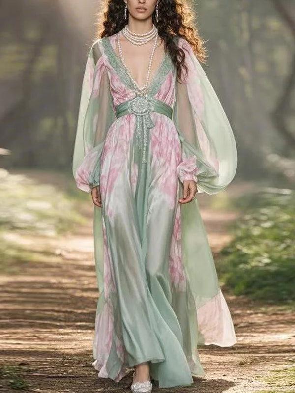 Hand Embroidered Print Holiday Women's Dress