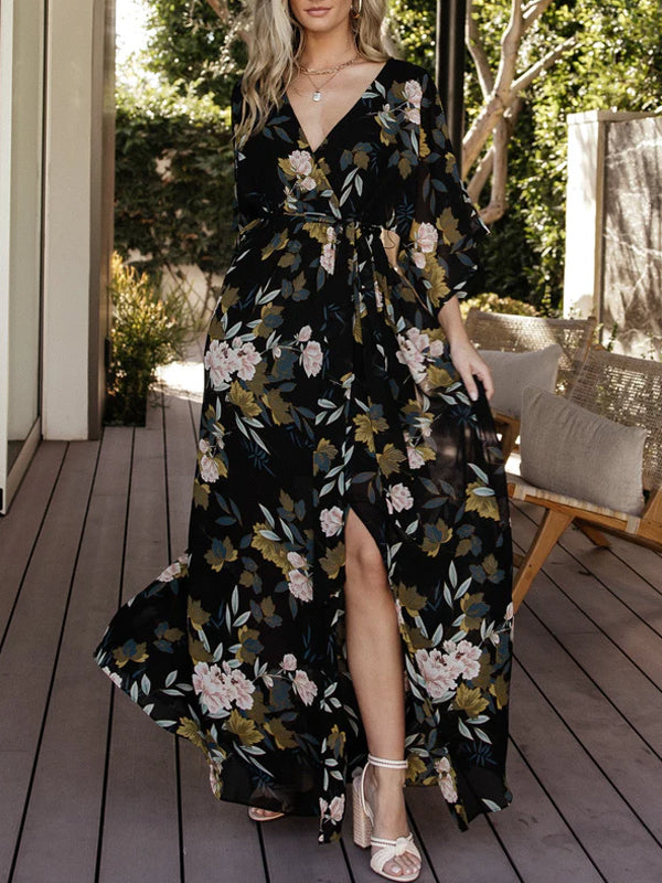 Temperament Printed Lace-upWomen's Dress