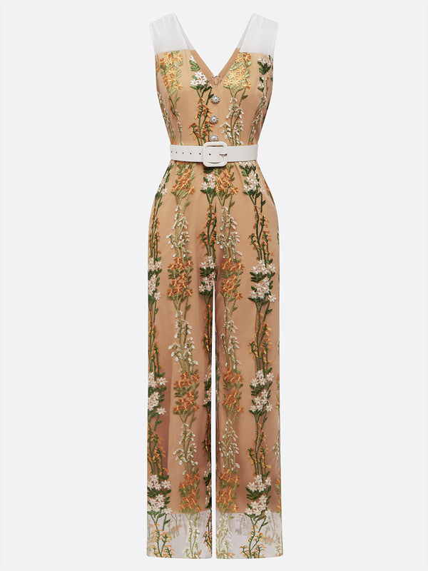 Morden Regular Fit Floral Embroidery Jumpsuit With Belt