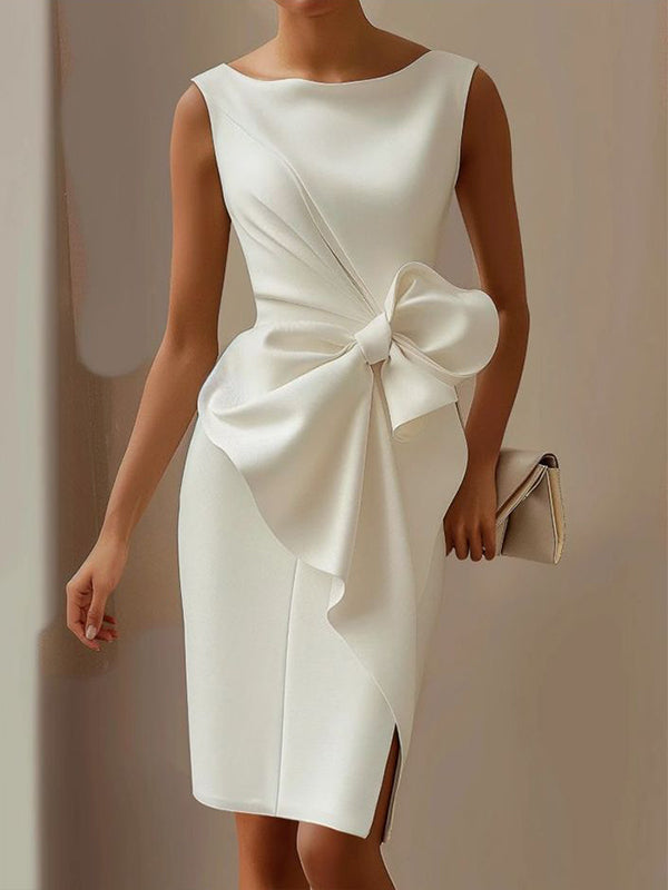 White Round Neck Sleeveless Mini Dress