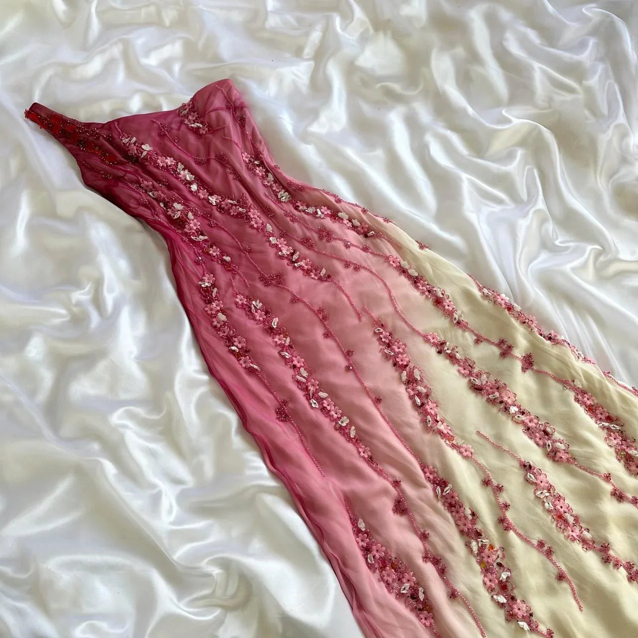 Pink gradient gorgeous fashion exquisite beading long chiffon elegant ball gown evening dress party dress gh3288