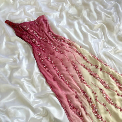 Pink gradient gorgeous fashion exquisite beading long chiffon elegant ball gown evening dress party dress gh3288