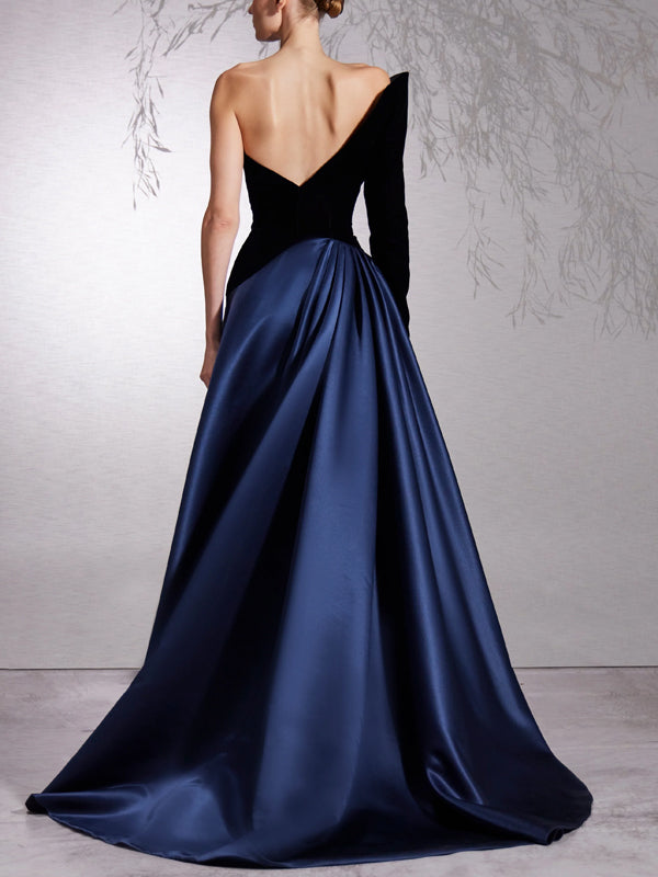 Off-shoulder Color Block Maxi Dress