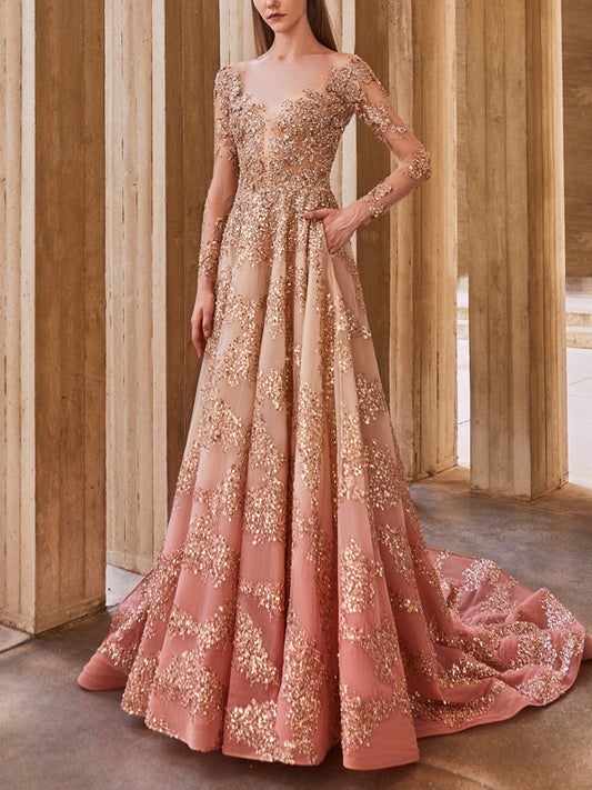 Sequined Elegant Mesh Women's Dress