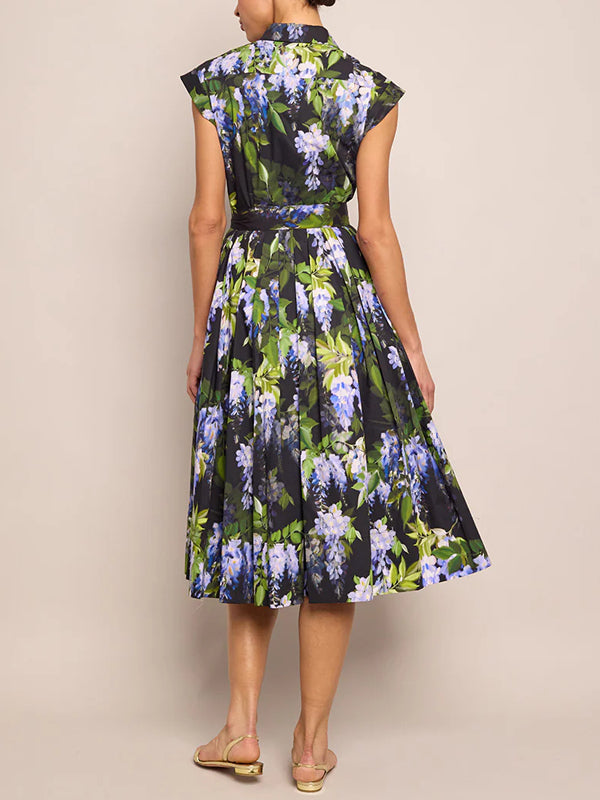 Elegant Printed Pleated Holiday Women's Dress