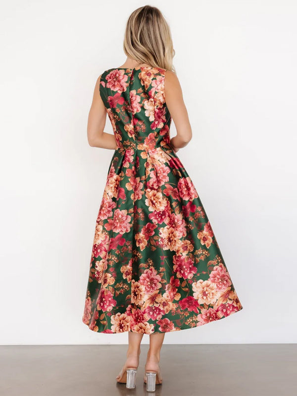 Crew Neck Sleeveless Printed Midi Dress